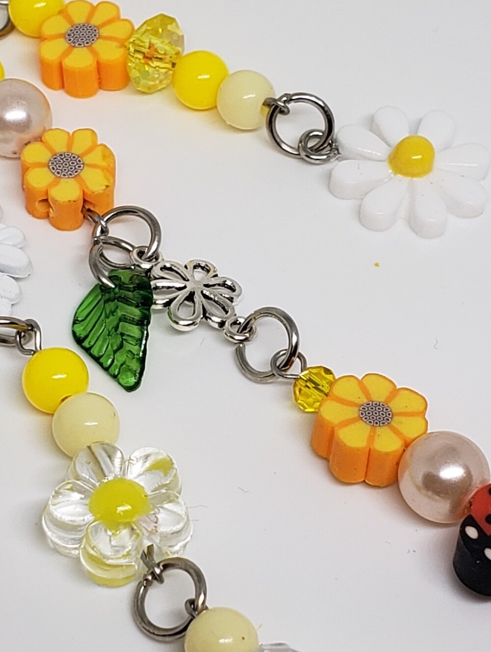Handmade beaded boho sunflower ladybug daisy keychain bag charm - Picture 11 of 13